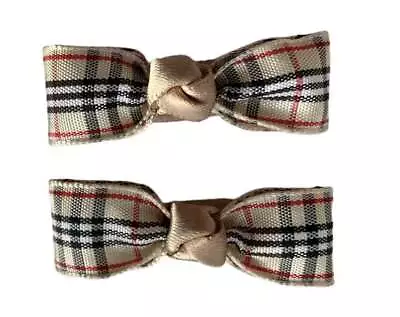 Pair Of Small Tartan Ribbon Hair Bow Small Alligator Clips Back To School 🇬🇧 • £1.99