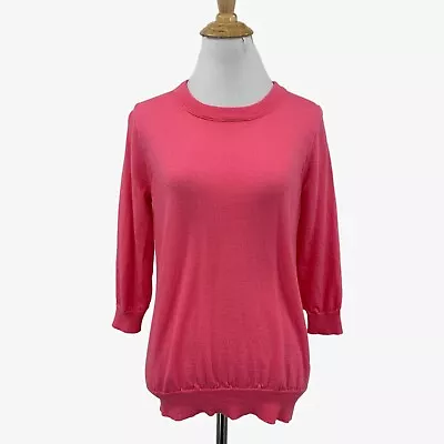 J Crew Sweater Womens M Medium Hot Pink Merino Wool Charley Crew Quarter Sleeve • $21.20