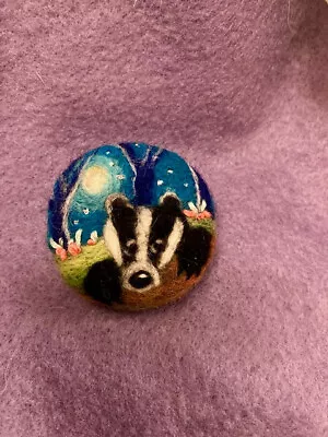 Handmade Needle Felted 'Billy The Badger' Brooch • £10