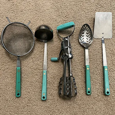 Vintage Flint Turquoise Kitchen Utensils Set Of 5 • $70