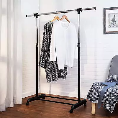 Honey-Can-Do Steel Adjustable Height And Width Rolling Metal Clothes Rack • $22.87