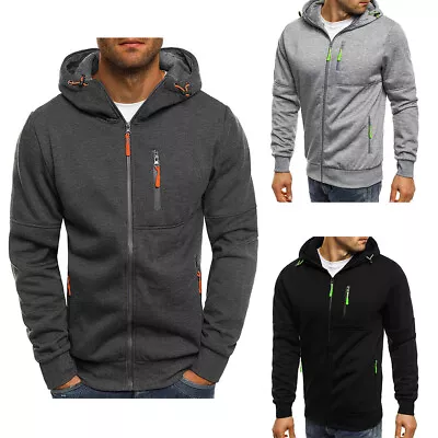 Mens Plain Fleece Zip Up Hoodie Sweatshirt Hooded Zipper Sports Jumper Top • £12.15