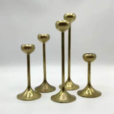 Vintage 5 Tiered Brass Bulb Top Taper Candlestick Holders Boho Candle Holders • $55