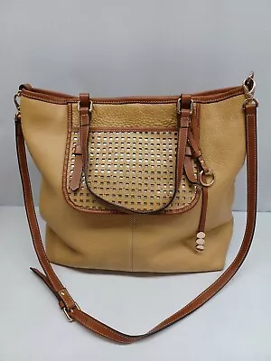 Asia Bellucci Leather Purse  Butterscotch Mustard Brown Large Shoulderbag 17x14 • $37.49