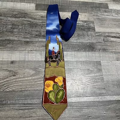 Siobhan Bozeman MT Handmade & HandPainted Lonesome Cowboy Cactus Tie 100% Silk • $29.99