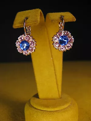 MARIANA EARRINGS BLUE PINK FLOWER SWAROVSKI CRYSTALS ROSE GOLD PL Gift Valentine • $51