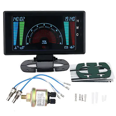 6 In1 LCD Digital Car Water Oil Temp RPM Tach Meter Volts RPM Oil Pressure Gauge • $55.41