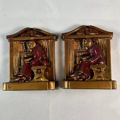 1922 L V  Brass Bookends Monk Priest Cardinal In A Library • $27.97