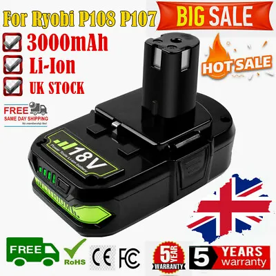£16.59 • Buy Replacement For Ryobi One+ Plus P108 BPP-1815 BPP-1817 P107 18V 3.0Ah Battery UK