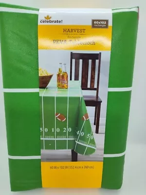 Way To Celebrate Harvest Green Football Field Vinyl Tablecloth 60 X 102 Inch NEW • $10.80