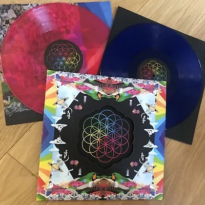Coldplay RARE PINK & BLUE Vinyl Double LP A Head Full Of Dreams Poster Die Cut • £62.50