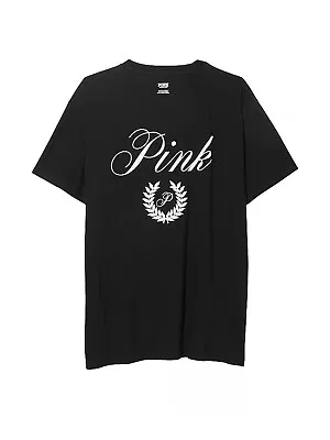 Victoria's Secret Pink Cotton Campus Oversize Short Sleeve Tee Black NWT • $68.51