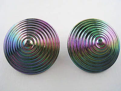 Vintage Rainbow Enamel Domed Earrings 1 1/4 Inch • $5.99