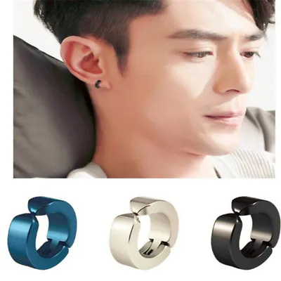 New Punk Stainless Steel Non-Piercing Clip On Ear Stud Hoop Earrings UK Seller • £1.99