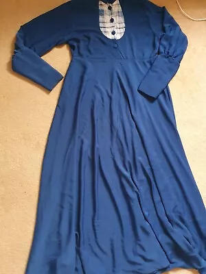 Indigo Blue Tailored Maxi Dress Size 12 Modest Long Buttoned Elegant   • £9.99