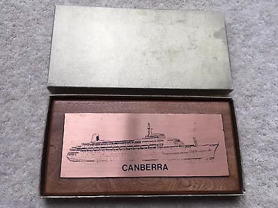 1960s VINTAGE P&O CANBERRA SOUVENIR COPPER&WOODEN PLAQUE/PICTURE IN ORIGINAL BOX • £24.99