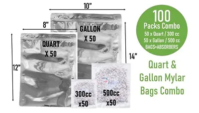 (OUT OF STOCK Quart/Gallon Mylar Bags Set & Oxygen Absorbers Combo Pack 1 Gallon • $329.90