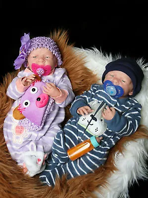 15  Reborn Twins Dolls Real Preemie 100% Full Body Vinyl Baby Lifelike Boy&Girl • $289.52