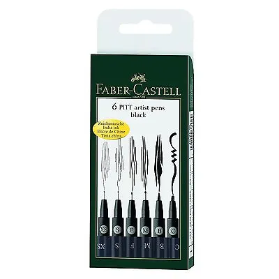 Faber Castell Pitt Artist Pens - 6 Pen Wallet - Black • £15.99