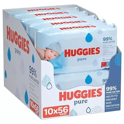 Pure Baby Wipes - Pack Of 10 (10 X 56 Packs Total 560 Wipes) • £11.99