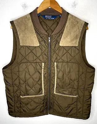 $148 • Buy Polo Ralph Lauren Large Brown Quilted Vest Jacket Leather Hunting Shooting Coat