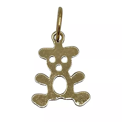 14K Yellow Gold Teddy Bear Signed Charm Pendant Flat Cute Jewelry • $49