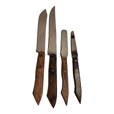 Vintage 4 Pc Knife Set Stainless Steel Blades Hardwood Handles Made In Japan • $12