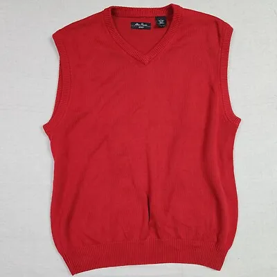 Alan Flusser Sweater Men Large Red Golf Vest V-neck Pullover Pima Cotton Outdoor • $14.58
