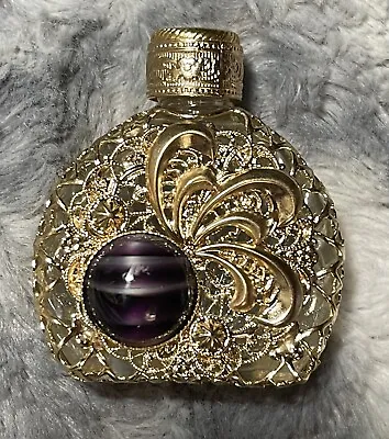 Perfume Bottle Glass  Violet Cabochon Gold Metal Filigree Glass Pipette Vintage • $43.99