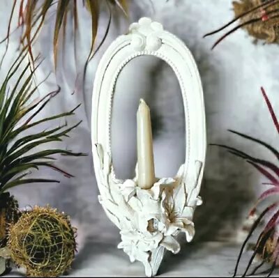 White Chalkware Candle Wall Sconce Frame Shabby Elegant Wedding Decor • $47