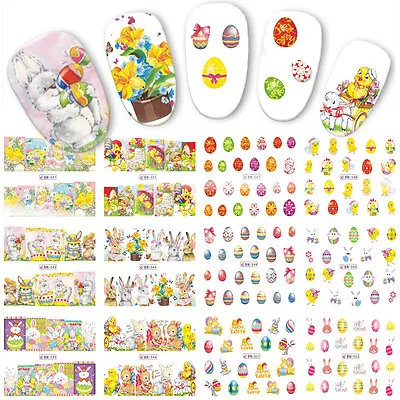 Easter Nail Art Water Decals Wraps Stickers Bunny Rabbits Chicks Bows Eggs • £1.49