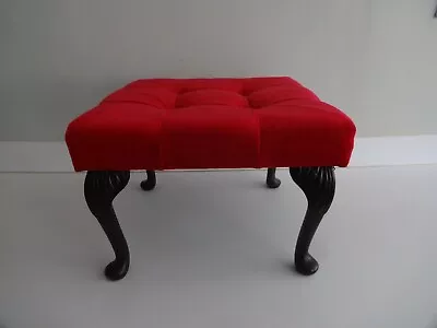 Vintage Sherborne Foot Stool/Seat-Queen Anne Style Legs-Red Buttoned Cover • £28.99