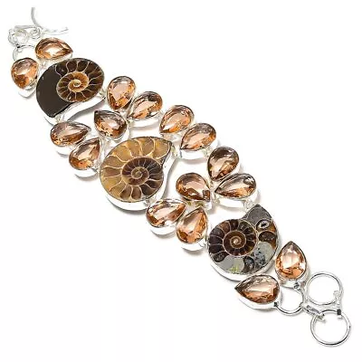 Ammonite FossilMorganite Gemstone 925 Sterling Silver Jewelry Bracelet 8  T669 • $19.99