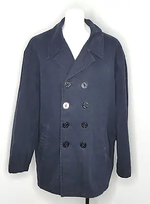 Vintage Gap Men’s Navy Cotton Double Breasted Peacoat With Quilted Lining Sz 2xl • $65