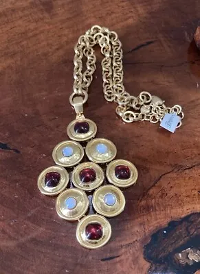 Brighton Versailles Burgundy Crystal Large Gold Statement Pendant Necklace NWT • $49.99