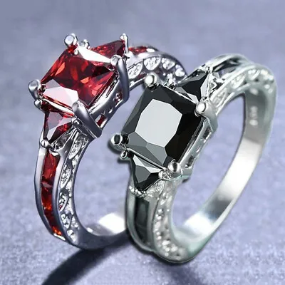 £3.35 • Buy Lady Silver Plated Ring Jewelry Black Sapphire Elegant Gift Size 5-11 Simulated