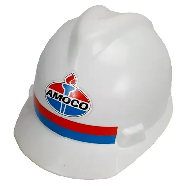 Amoco Hard Hat White Logo 1970s Retro Oil Gas MSA V-Gard 6.5-7.75  Class A B Vtg • $44.95