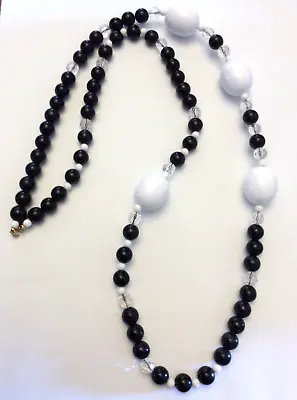 Vintage Signed Monet Black And White Bead Necklace 36” • $5