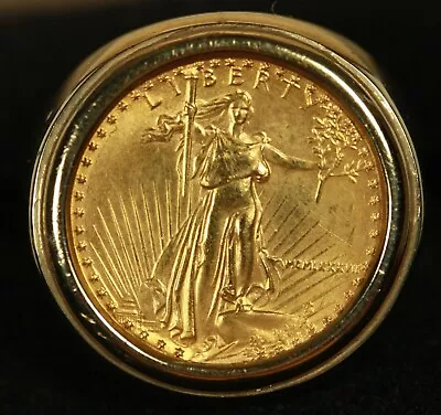 14K Men's Gold Coin Ring. W/1/10OZ Am Gold Eagle Coin 10.07grams T. Wt. Sz 8.5 • $1259