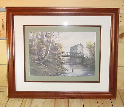 Vintage Fly Fishing Water Color Signed  Salty  Omer Seamon Art Print Framed  • $48