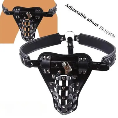 BDSM Men's PU Leather Bondage Male Chastity Belt Underwear Harness Thong Panties • £11.88