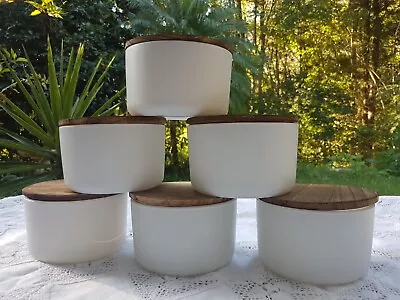 6 Large Candle Glass Jars Empty- Unique Wood Lid- DIY Candles Ideal For 3 Wicks • $52