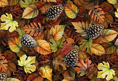 Timeless Treasures Lakeside Cabin Packed Fall Leaves Cotton Fabric By The Yard • £16.34