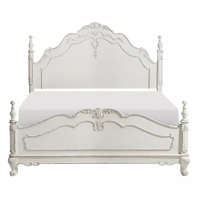 Antique White Finish Queen Bed Traditional Formal Wooden Bedroom Furniture • $975