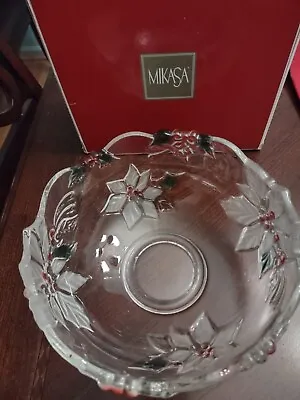 Mikasa 8.5” Holiday Poinsettia Crystal Christmas Bowl • $21.95