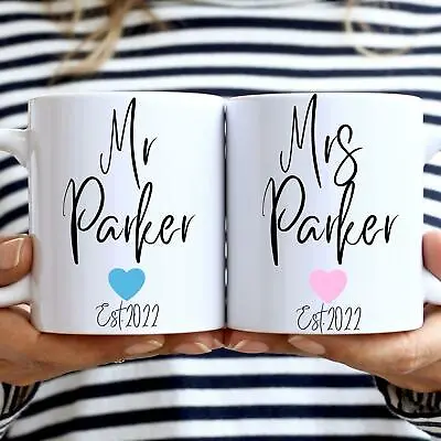 Mr And Mrs Mugs Set Wedding Present Gift Personalised Bride Groom To Be • £14.99