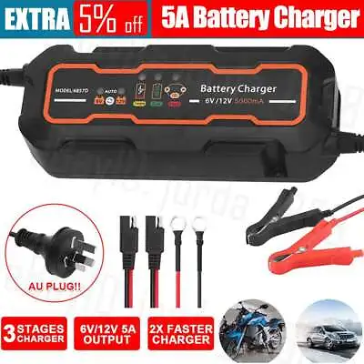 Smart Battery Charger 5A 12V/6V SLA Automatic Car Motorbike Boat Deep Cycle AGM • $37.95