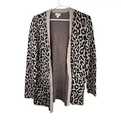 J. Crew Leopard Animal Print Open Front Long Cardigan Sweater Tan Black Womens S • $22.79