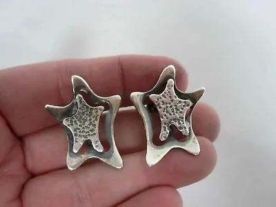 Vintage Frank Miraglia Sterling Silver Modernist Star Clip On Earrings • $262.50