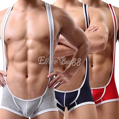 Sexy Mens Wrestling Singlet Sports Jockstrap Underwear Leotard Bodysuit Jumpsuit • $11.03